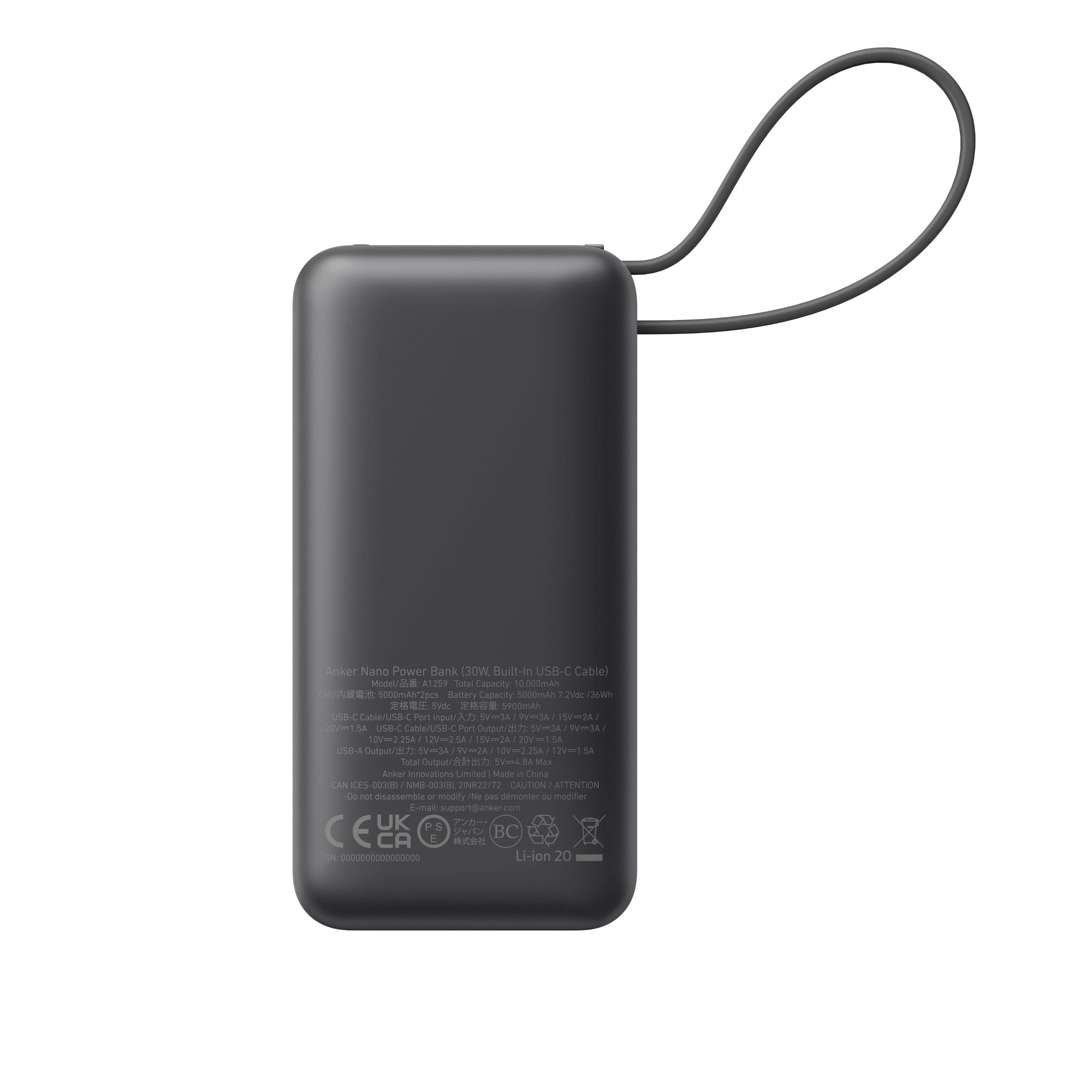 Anker® Nano Power Bank(30W,Built-In USB-C Cable)